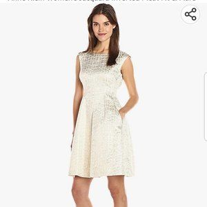 Anne Klein Women's Jacquard Inverted Pleat Fit & Flare Dress, Size 10, White